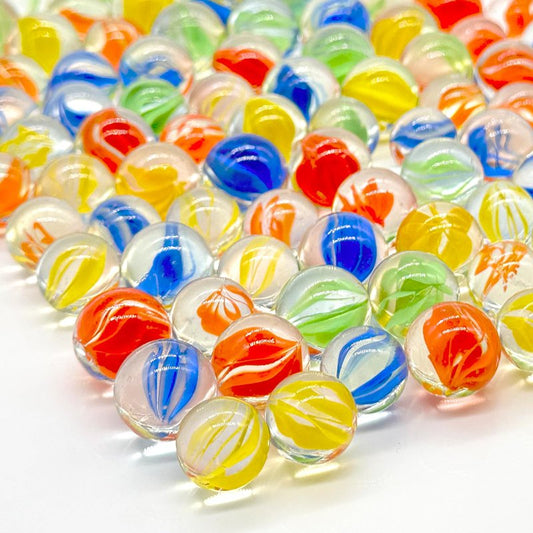 Lagincig 100Pcs Glass Marbles - 4 Color Mix, Sizes 14mm & 16mm for Marble Bounce Game, DIY or Decoration