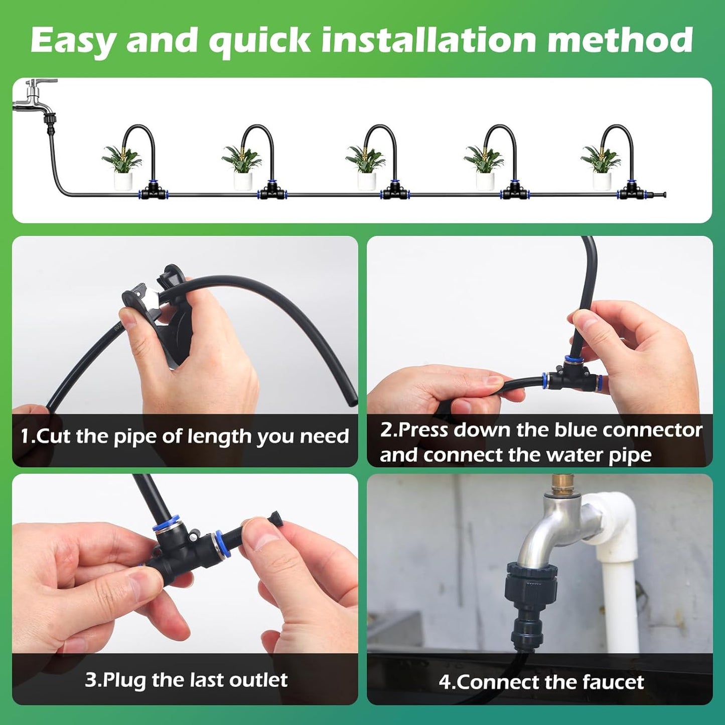 Skiennix Drip Irrigation System - 66 FT with 20 Adjustable Nozzles for Efficient Garden Watering