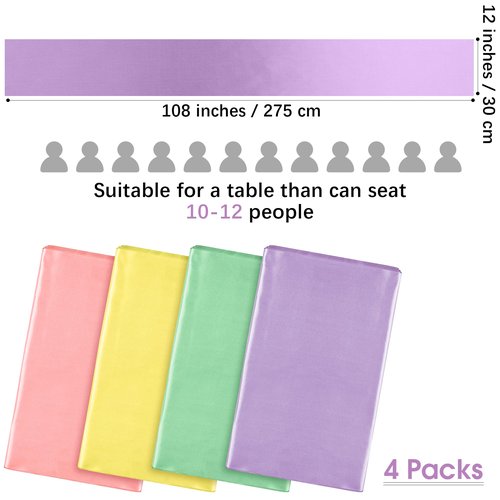 Aneco 4 Pack Satin Table Runner 12 x 108 Inch Pastel Rainbow Long Bright Silk and Smooth Fabric Party Table Runner for Wedding Banquet Party Decoration