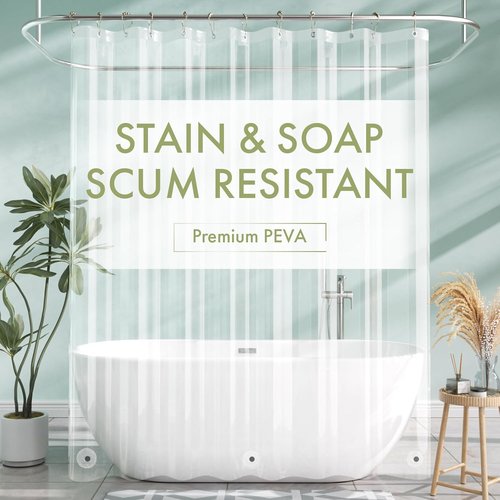 AmazerBath Waterproof Shower Curtain Liner - 72x72 Clear PEVA with 3 Magnets & 12 Grommets
