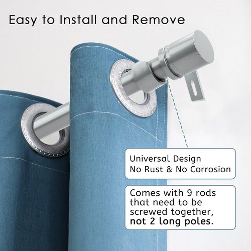 Byondeth Adjustable Curtain Rods - 16 to 144 Inches, 1 Inch Diameter, Silver Gray with Aluminum End Caps