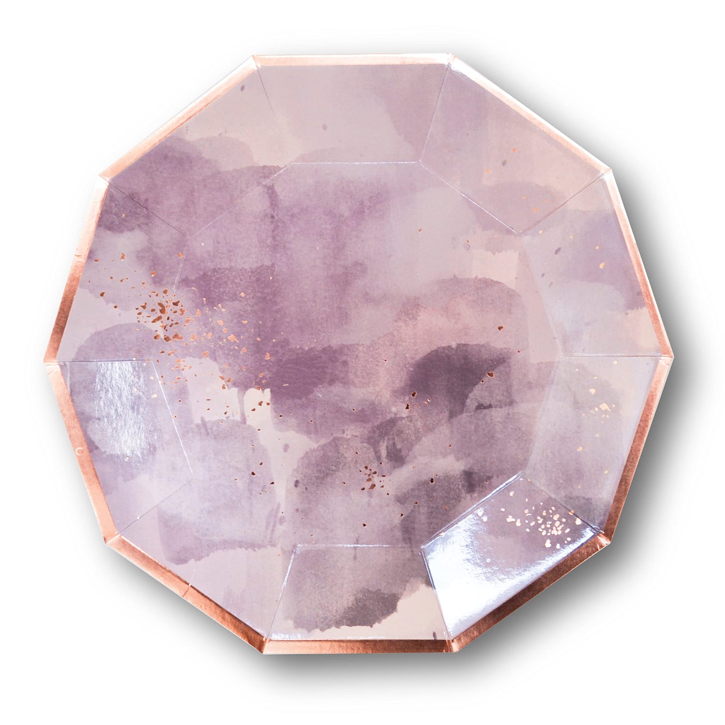 Harlow & Grey Amethyst Large Party Plates Set, 24 Ct Pack, 9.75” Elegant Disposable Paper Dinnerware Supplies for Birthday, Wedding, Shower, Anniversary, Holiday, Purple Watercolor & Rose Gold
