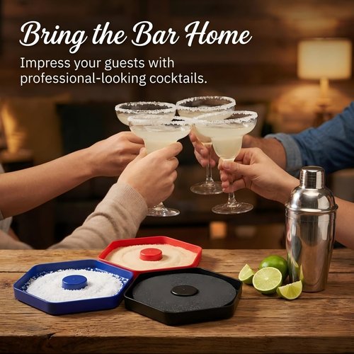 Dulzstud Margarita Salt Rimmer Set of 3, Bar Glass Rimmer for Cocktails Drinks, Drink Salt and Sugar Rimmer Tray, Bar Tool Accessories