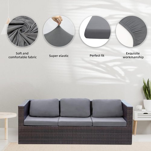 BIETYONE Stretch Patio Cushion Covers - 8Pcs Outdoor Couch Slipcovers | Washable Gray Furniture Protector