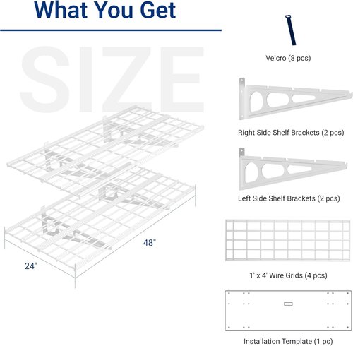 FLEXIMOUNTS Wall Shelf | 2-Pack 24"x48" Garage Storage Rack - Classic White Floating Shelves