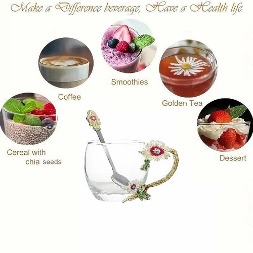 FDINF Tea Cup Gifts for Mom Women Mothers Day Glass Coffee Enamels Mug Birthday Butterfly Rose Gifts for Her Valentines Day Christmas Tea Cup with Spoon (A-Cup-Short-Chrysanthemum)