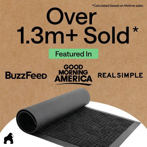 GORILLA GRIP Waterproof All-Season WeatherMAX Doormat - 47x35 Natural Rubber, Stain & Fade Resistant, Easy Clean Black Maze
