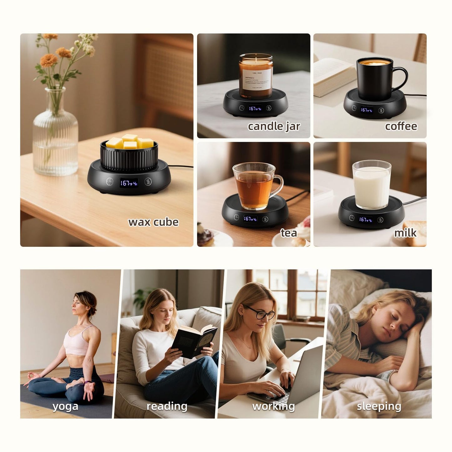 Mug Warmer for Desk, Electric Coffee Cup Warmer 8H Auto Shut Off Candle Warmer for Home Office, Smart Tea Beverage Coffee Warmer with 3 Temperature Setting, Wax Melt Warmer Scented Oil Wax Cube Melter