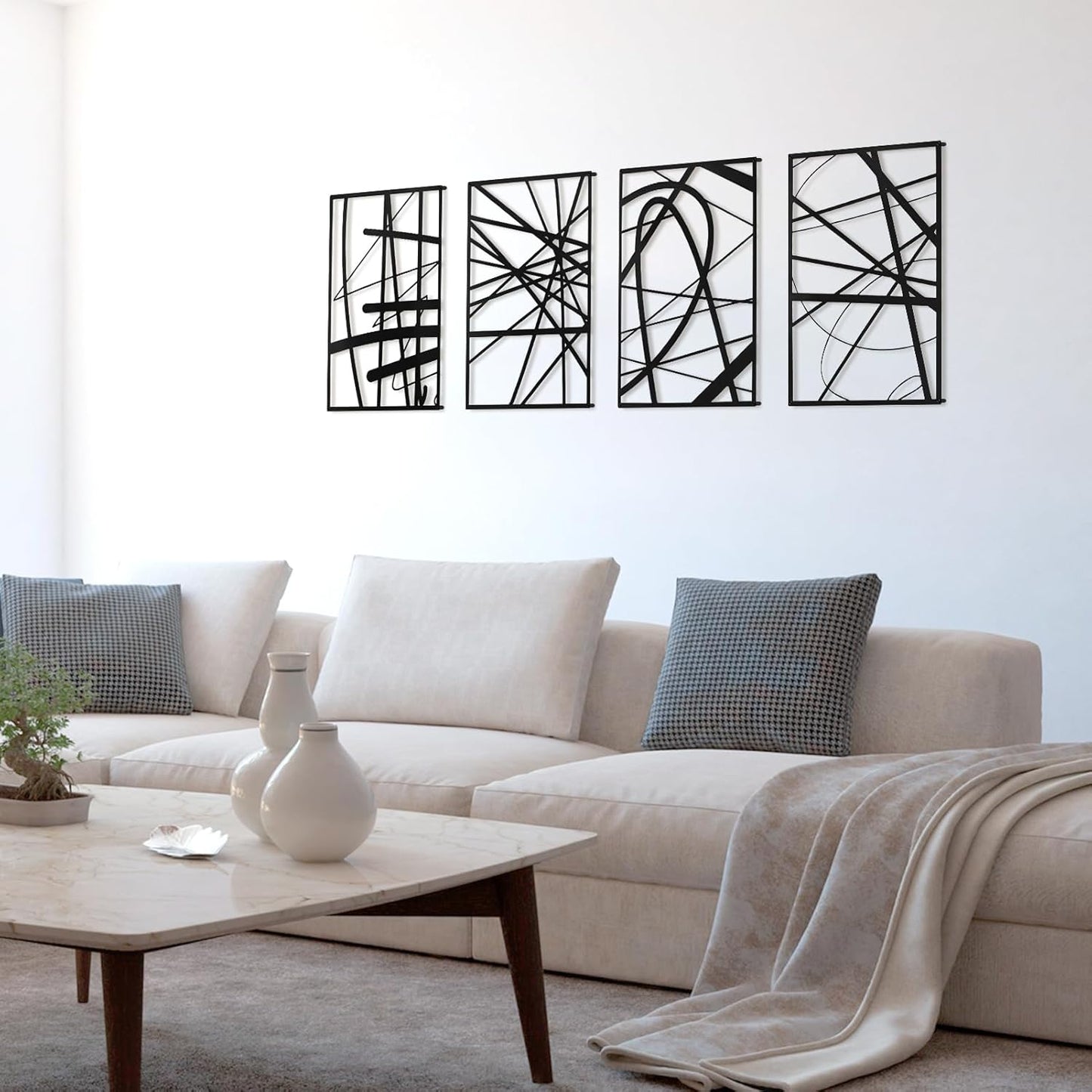 Art3dwallpanels Black Abstract Wall Art - Metal Line Art Decor | 3D Textured Sculptures, 17" x 12", 4 Pack