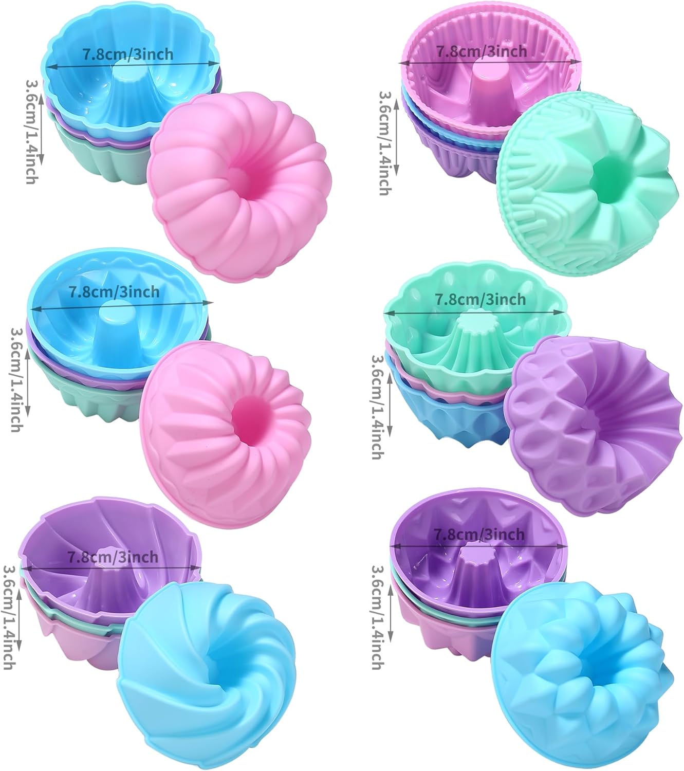 Skiennix 24-Pack Silicone Donut Molds - Nonstick 3-Inch Baking Cups for Muffins, Jello & Bagels | Oven & Dishwasher Safe