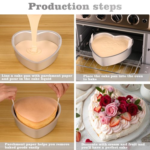HUAKENER 8 Inch Heart Cake Pan, Set of 2 Heart Shaped Cake Pans with 60 Pieces Parchment Paper, Non-stick Cake Baking Pans for Kitchen Birthday Wedding