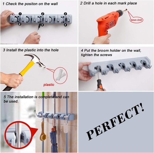 HYRIXDIRECT Broom Hanger - Heavy-Duty Wall Mount Organizer for Mops & Garden Tools | Ideal for Garage & Laundry Room