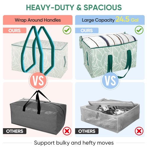 BALEINE 6-Pack Oversized Moving Bags with Reinforced Handles, Heavy-Duty Storage Tote for Clothes, Moving Supplies (Clover, 6-Pack)