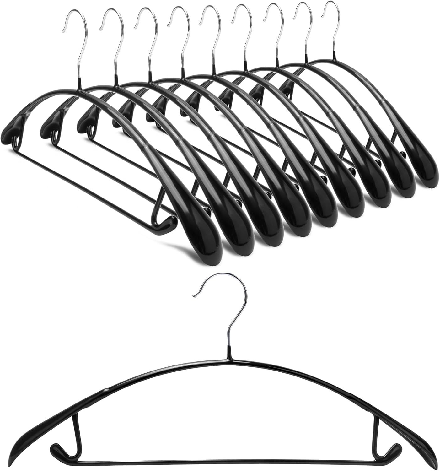 Nature Smile Non-Slip PVC Coating Hangers - Wide Shoulder Design for Suits & T-Shirts | Black, 10-Pack