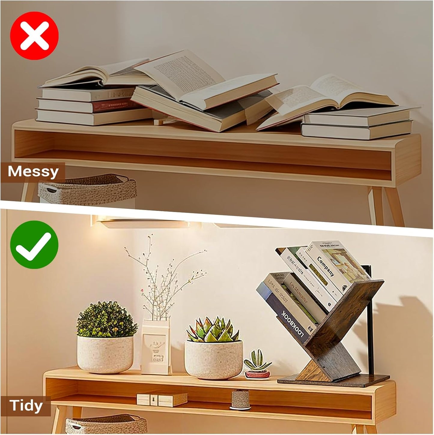 Rustic Brown & Black 3-Tier Tree Book Shelves | Unique Wall-Mounted Floating Bookshelf Organizer