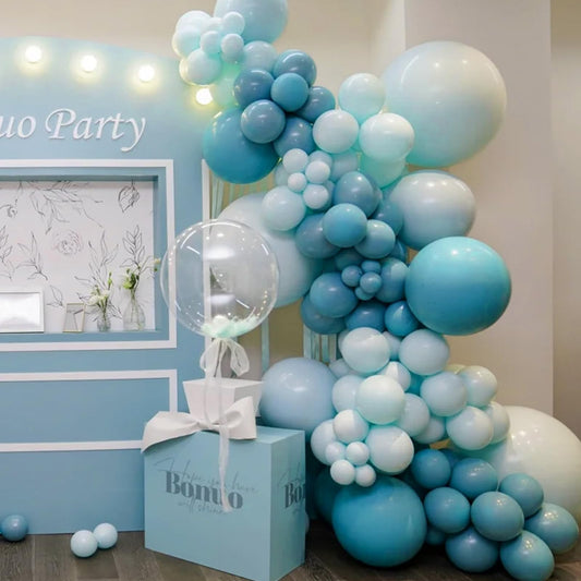 Voircoloria 90pack Peacock Blue Balloons Different Size 18/12/10/5 Inch Pastel Green Balloon Garland Arch Kit for Baby Shower,Graduation, Wedding, Birthday, Gender Reveal, New Year Decorations