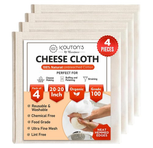 100% Unbleached Cheese Cloths – 4 Pcs Precut 20x20 inch Hemmed Reusable Cheesecloth for Straining - Grade 100 Organic Cheese Cloth - Ultra Fine Muslin Cloth for Juicing Brewing Baking Turkey
