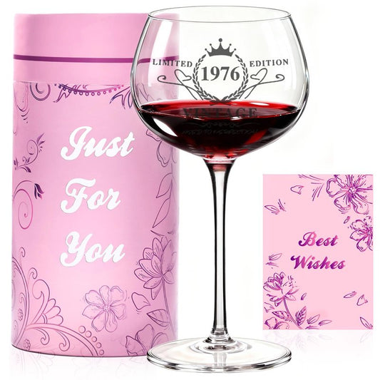 L＆J Home 50TH Birthday, Vintage 1976 Engraved Wine Glass, 50th Birthday Decorations, Cool 50 Year Old Birthday Gift Idea for Her, Women, Sister, Friends, Daughter, Mom - Turning 50 Present