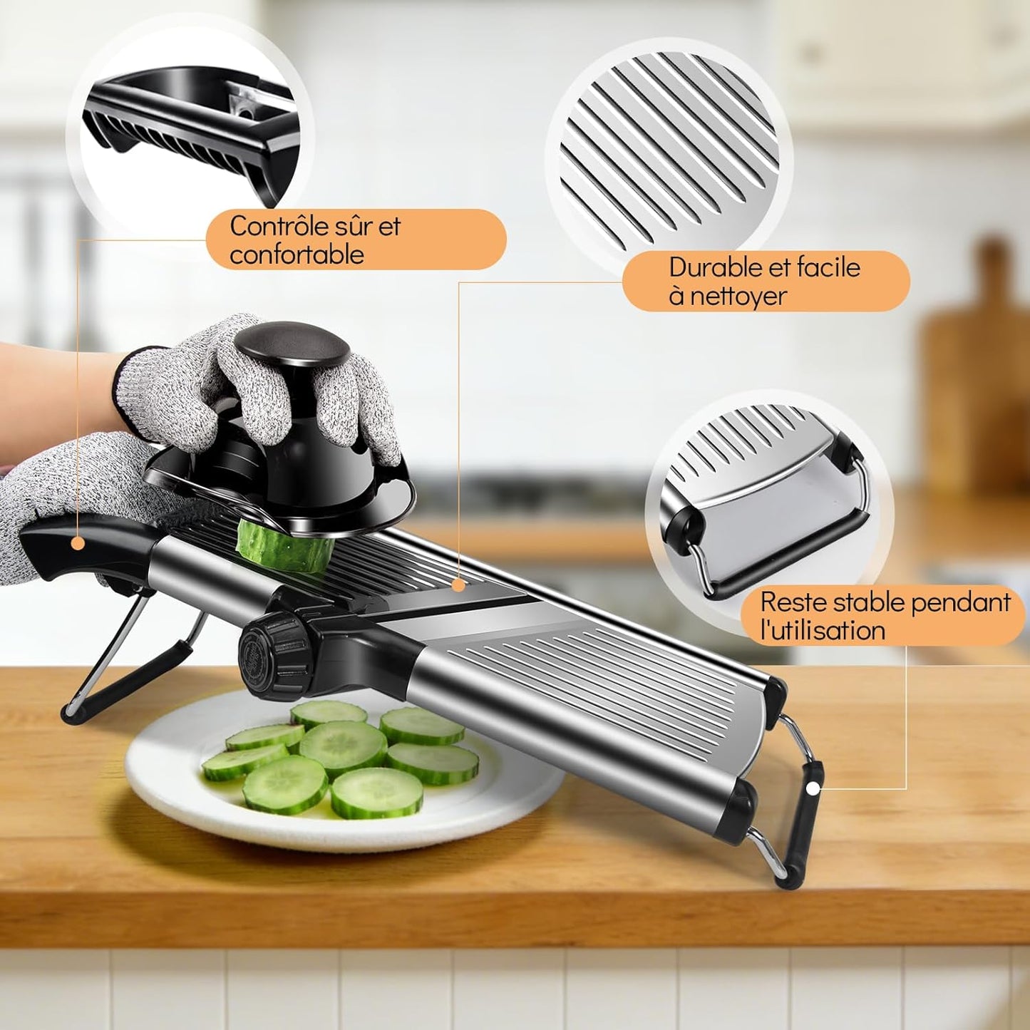 Mastertop Adjustable Mandoline Food Slicer - Stainless Steel Vegetable & Fruit Cutter | Perfect for Onions, Potatoes, Tomatoes, Carrots