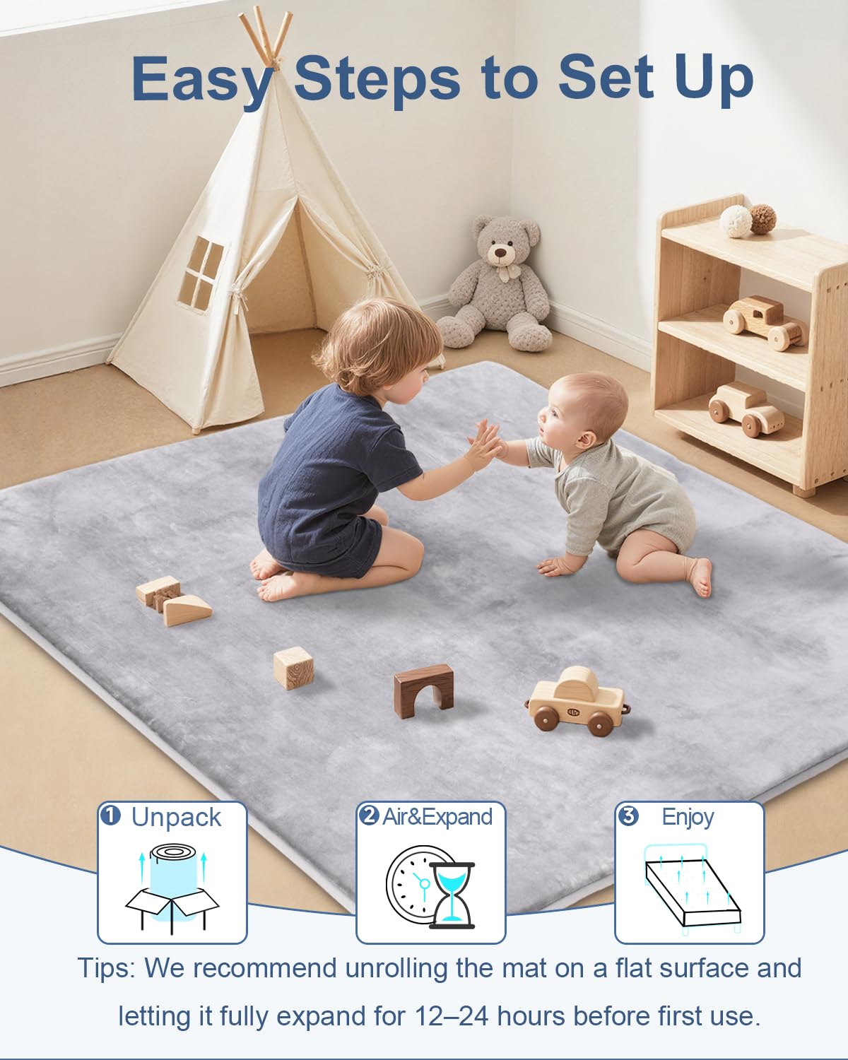 SEPARO Thick Baby Play Mat - Ultra Soft Non-Slip Foam for Tummy Time | 50 x 50 Grey Crawling Mat