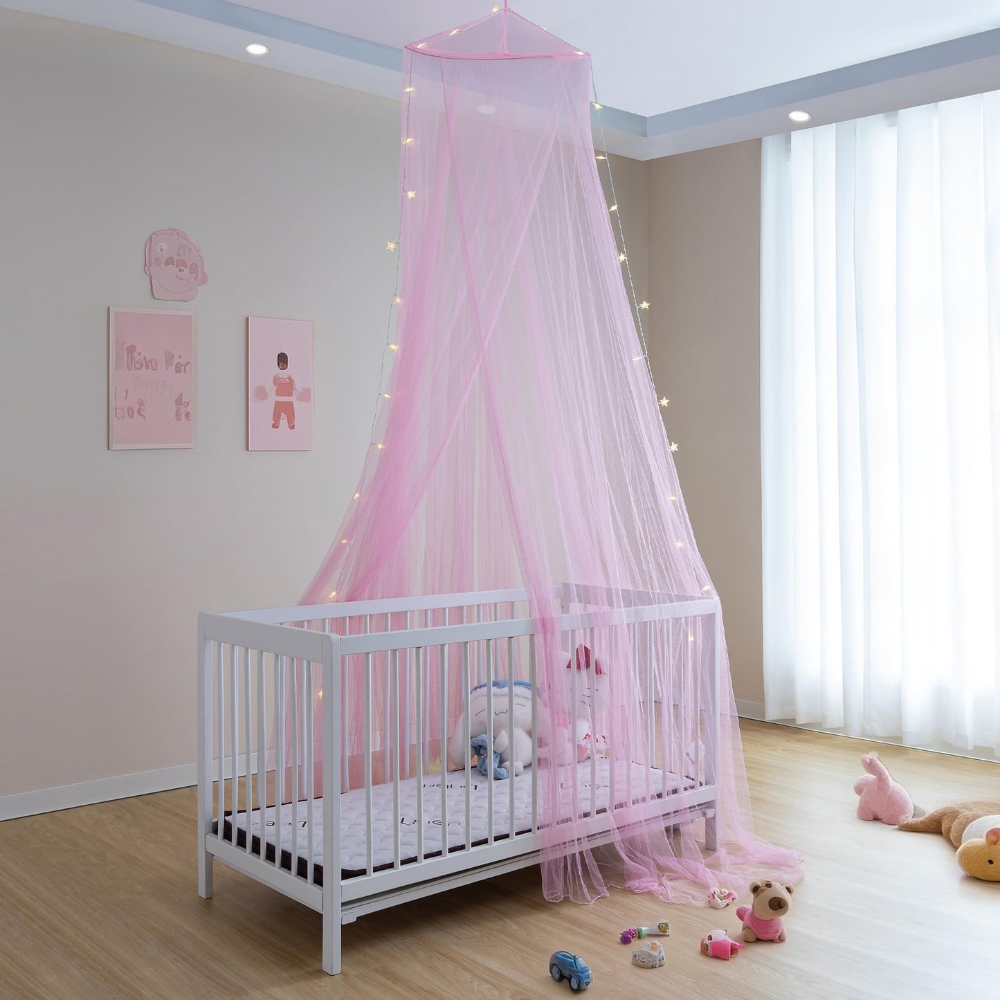 lazyzzz Bed Canopy for Girls Room Bed Drapes, Boho Bed Canopy Curtains Mosquito Net for Queen King Size Kids Bed, Princess Ceiling Play Tent for Children Reading Nook