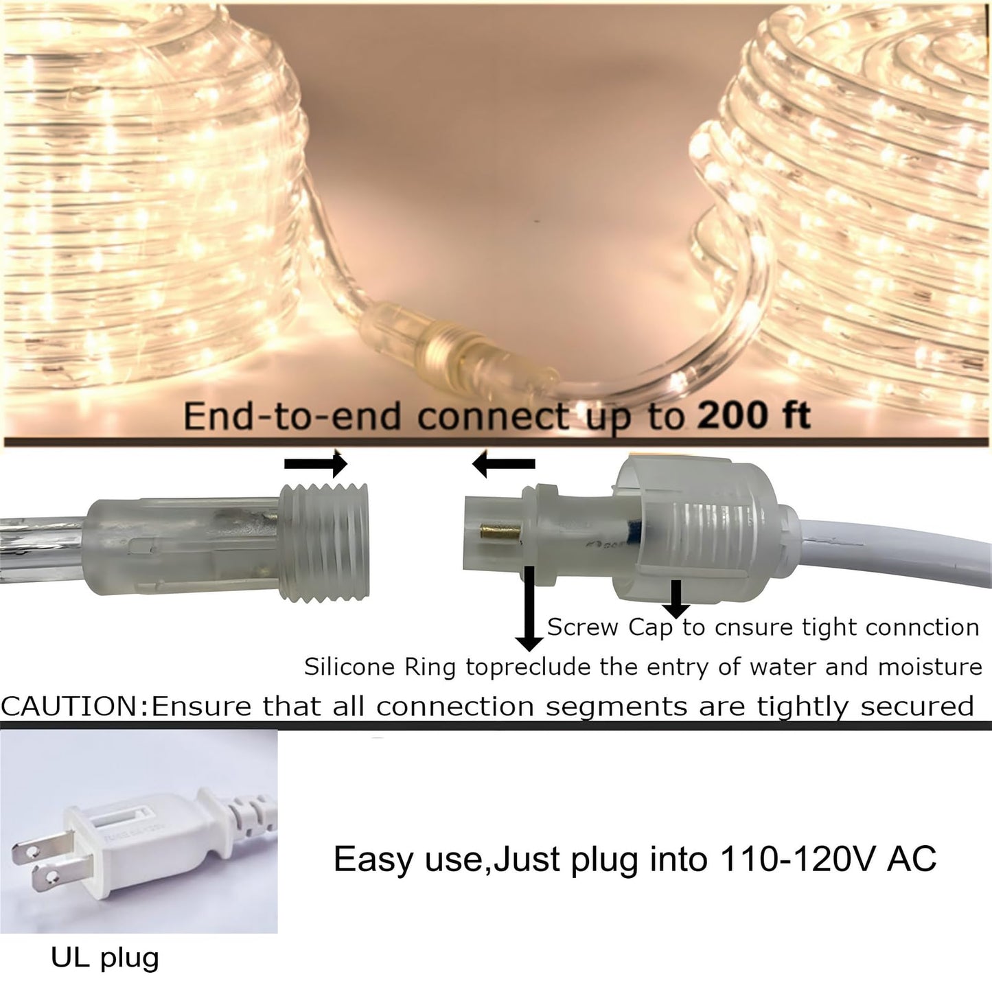 FORT LED Rope Lights Outdoor Waterproof Warm White led Strip Lights, 100 ft led Lights 720 Led Connectable and Flexible Tube Lights UL Plug -Idear for Trees,Pool,Wedding Deck Landscape, Gerden Decor