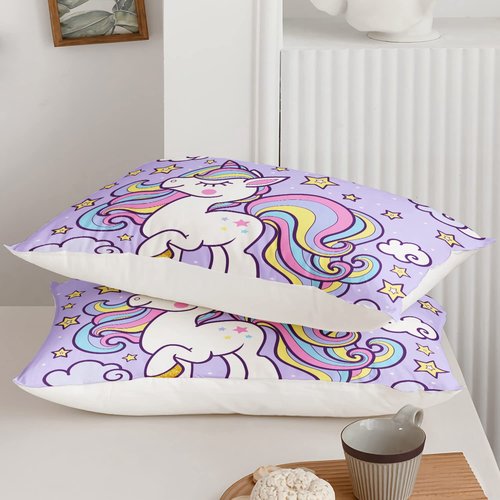 Axolotl Rainbow Unicorn Bedding Set Full,Purple Unicorn Kids Comforter Sets with Stars Cloud for Girls,1 Quilt with 2 Pillowcases for Girls Kids Teens Children Adults Bedroom Decor All Season