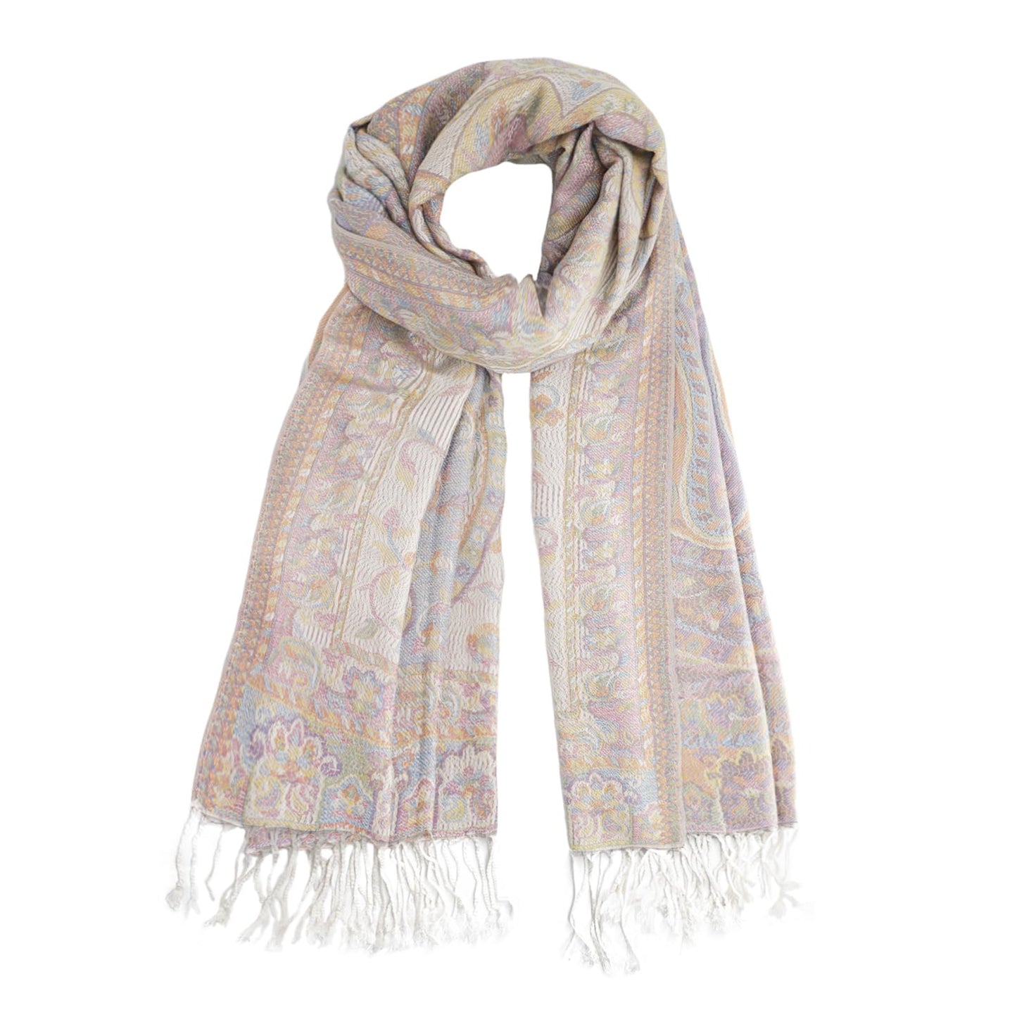 Ciormis Paisley Shawl Wrap, White Fringed Paisley Pashmina Warps for Women Evening Dress(Style4-White)