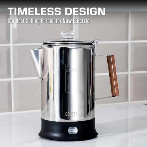 COLETTI Bozeman Electric Percolator — Percolator Coffee Pot, Coffee Percolator – [9 cup, Stainless Steel]