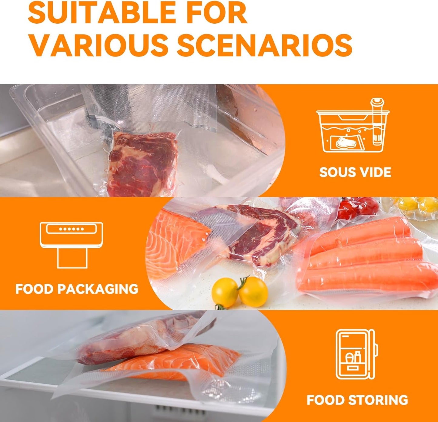 Wevac Lite Vacuum Sealer Rolls - 8" x 50' | 3-Pack for Food Storage, Sous Vide & Meal Prep