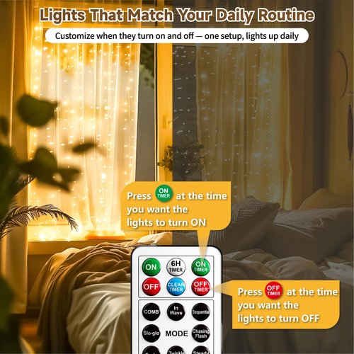 HXWEIYE 300LED Untangled Curtain Lights, 9.8x9.8Ft USB Fairy Twinkle String Lights with Remote and DIY Timer, 8 Modes Window Wall Hanging Light for Bedroom Dorm Backdrop Room Decor, Warm White