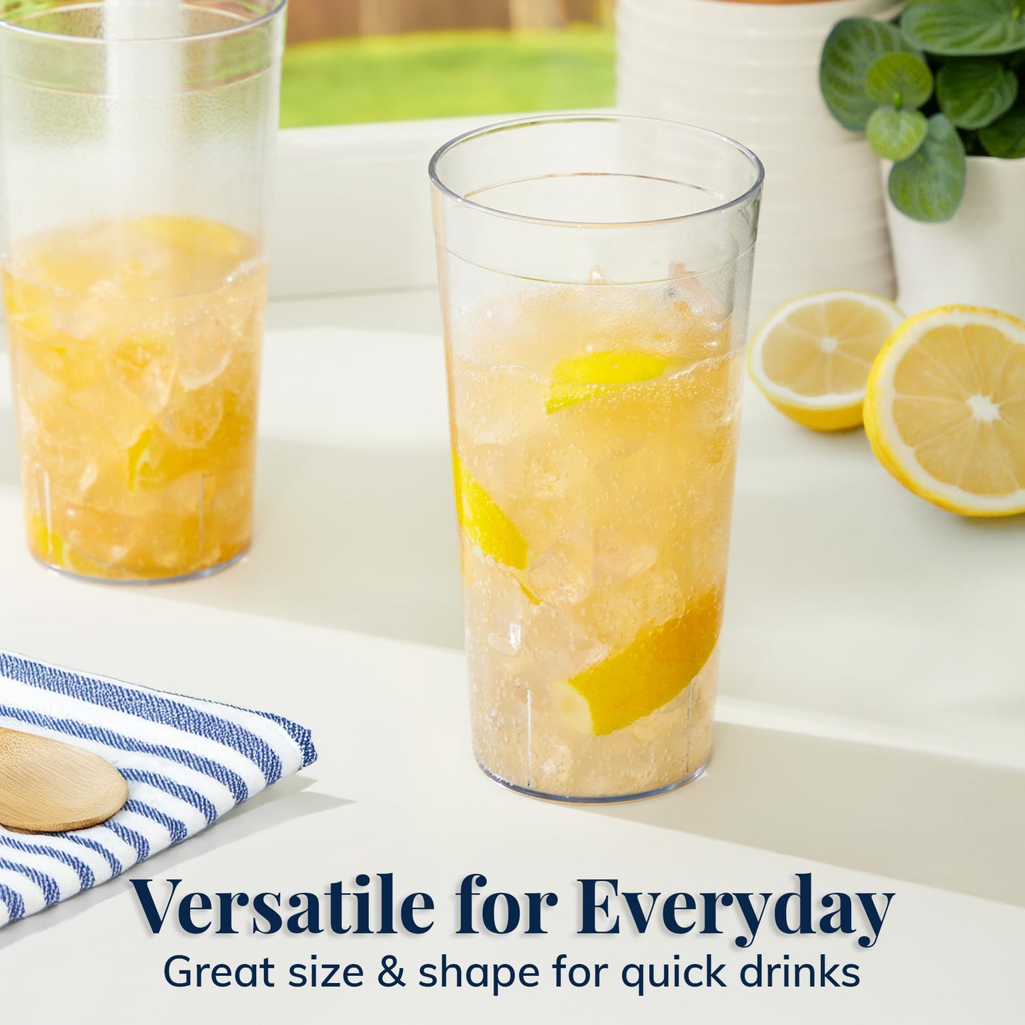 US Acrylic Café Plastic Reusable Tumblers (Set of 12) 32-ounce Iced-Tea Cups Clear | Value Set of Restaurant Style Drinking Glasses, Stackable, BPA-free, Made in the USA | Top-rack Dishwasher Safe
