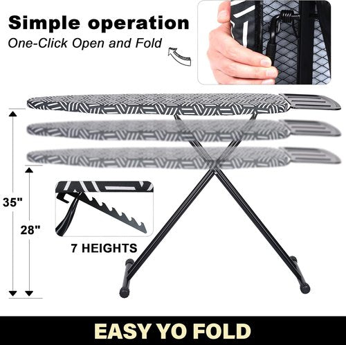 Caius Ironing Board - Heavy Duty Design with Iron Rest | 43"x13" Easy to Fold for Convenient Storage