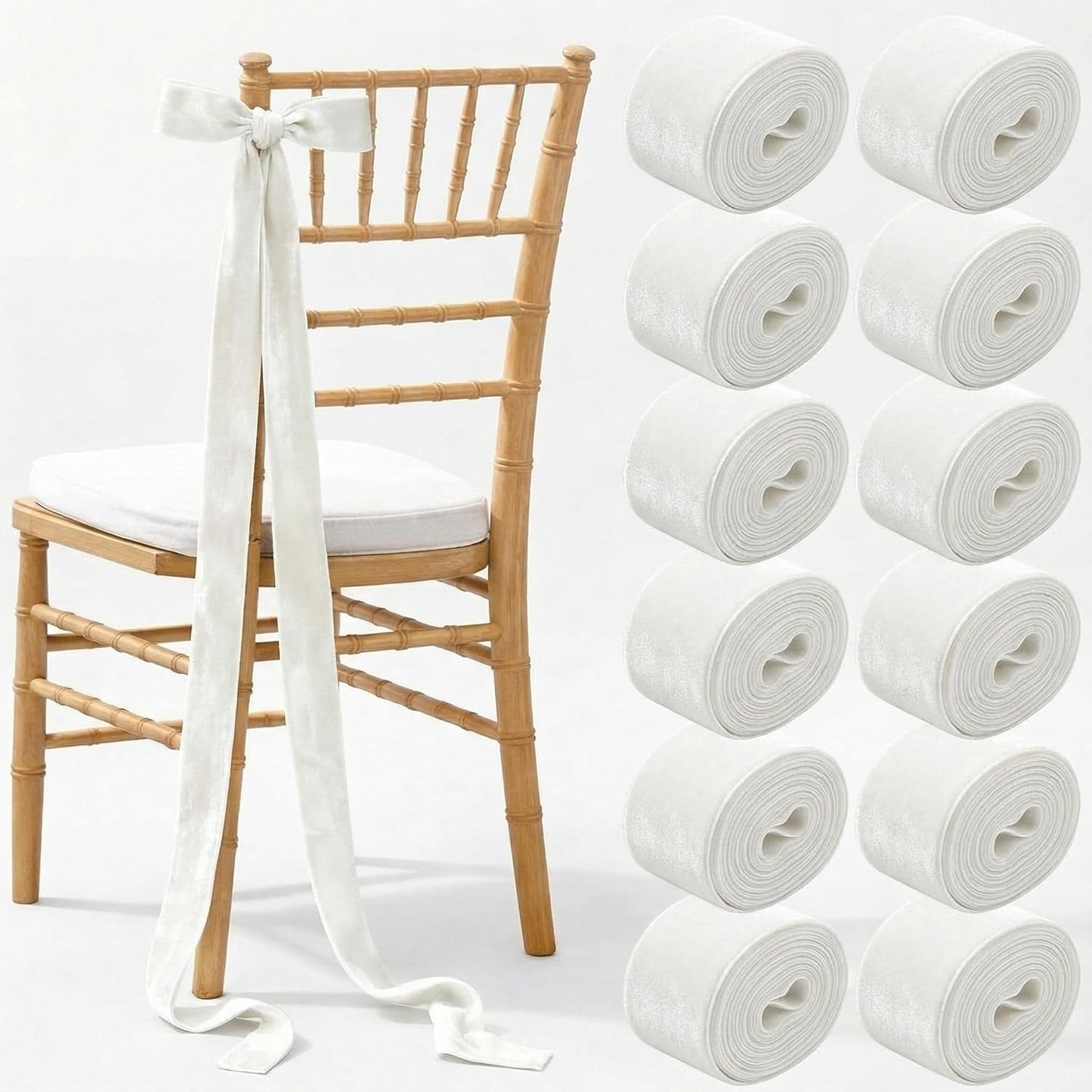 XunYee Velvet Chair Bows - 12 Pcs Moss Green Decorative Ribbons for Weddings & Events | 79 Inch Long Tails