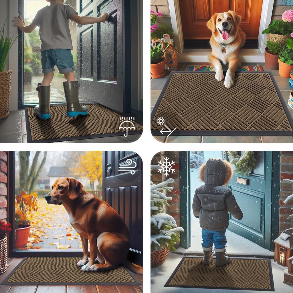 Smiry Heavy Duty Outdoor Doormat - Non-Slip Natural Rubber | Easy Clean, Low Profile, 29.5x17, Brown