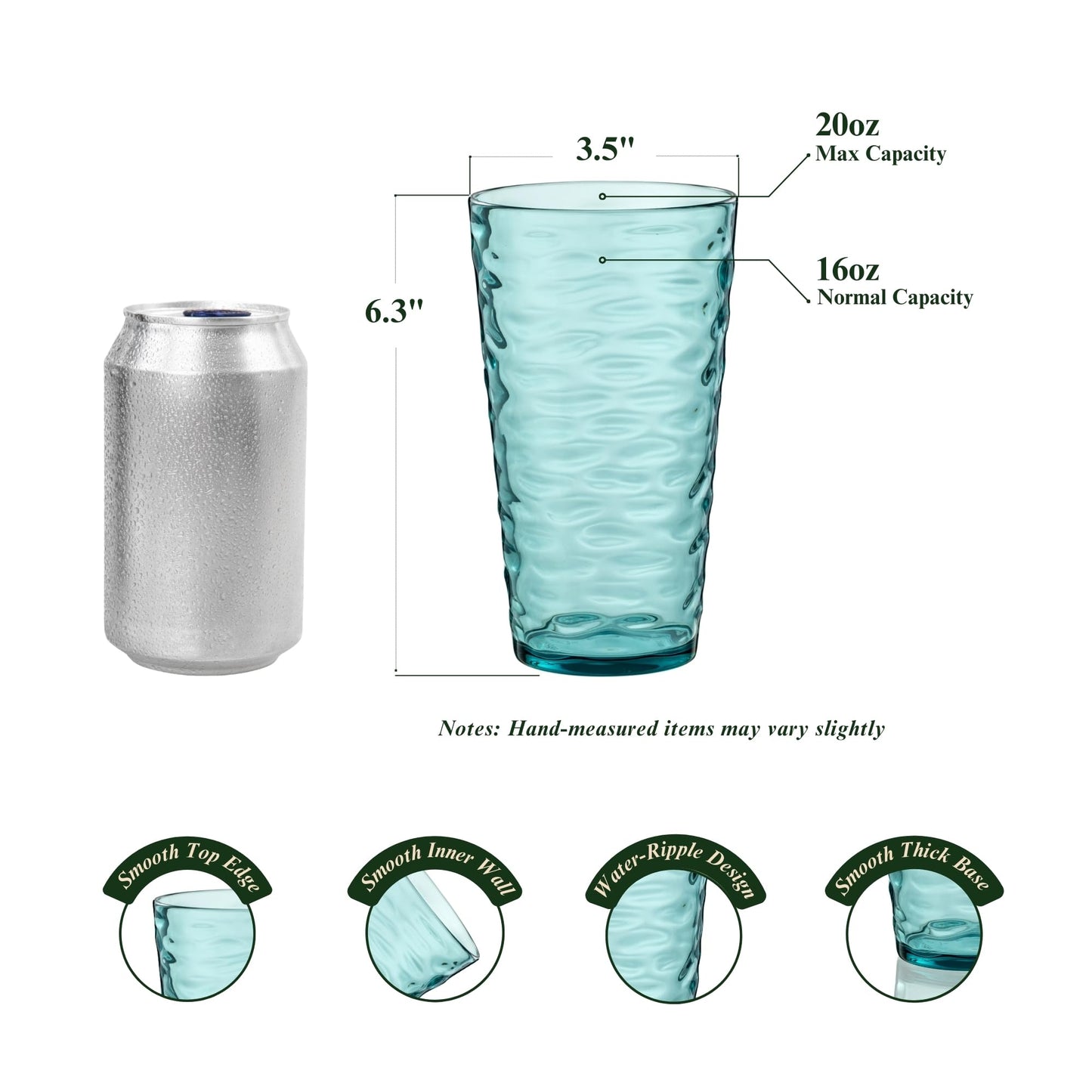 MIYOPESI 20oz Acrylic Glasses (Set of 6), Water-Ripple Design Shatter-Proof Plastic Cups, Reusable Plastic Tumblers, Stackable, BPA-Free, Dishwasher-Safe (Colorful)