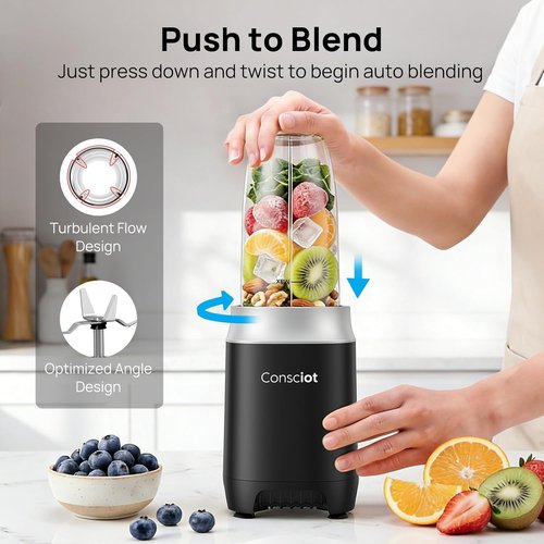 Consciot CB10 Blender Combo - 11-Piece Set for Smoothies, Shakes & Baby Food | 3 Portable BPA-Free Cups