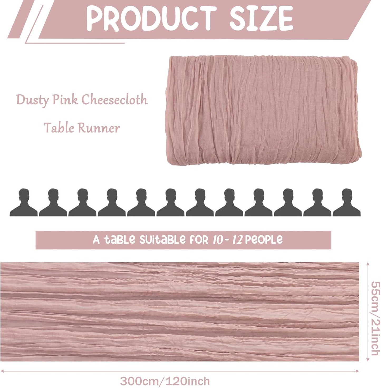 Skiennix 120-Inch Dusty Pink Cheesecloth Table Runner - Boho Rustic Sheer Design for Weddings & Events