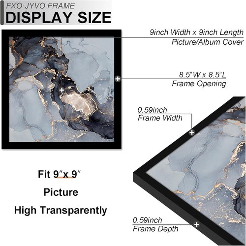 Fxojyvo Black 9x9 Picture Frame - Lightweight & High Transparency for Square Photos | 1 Pack