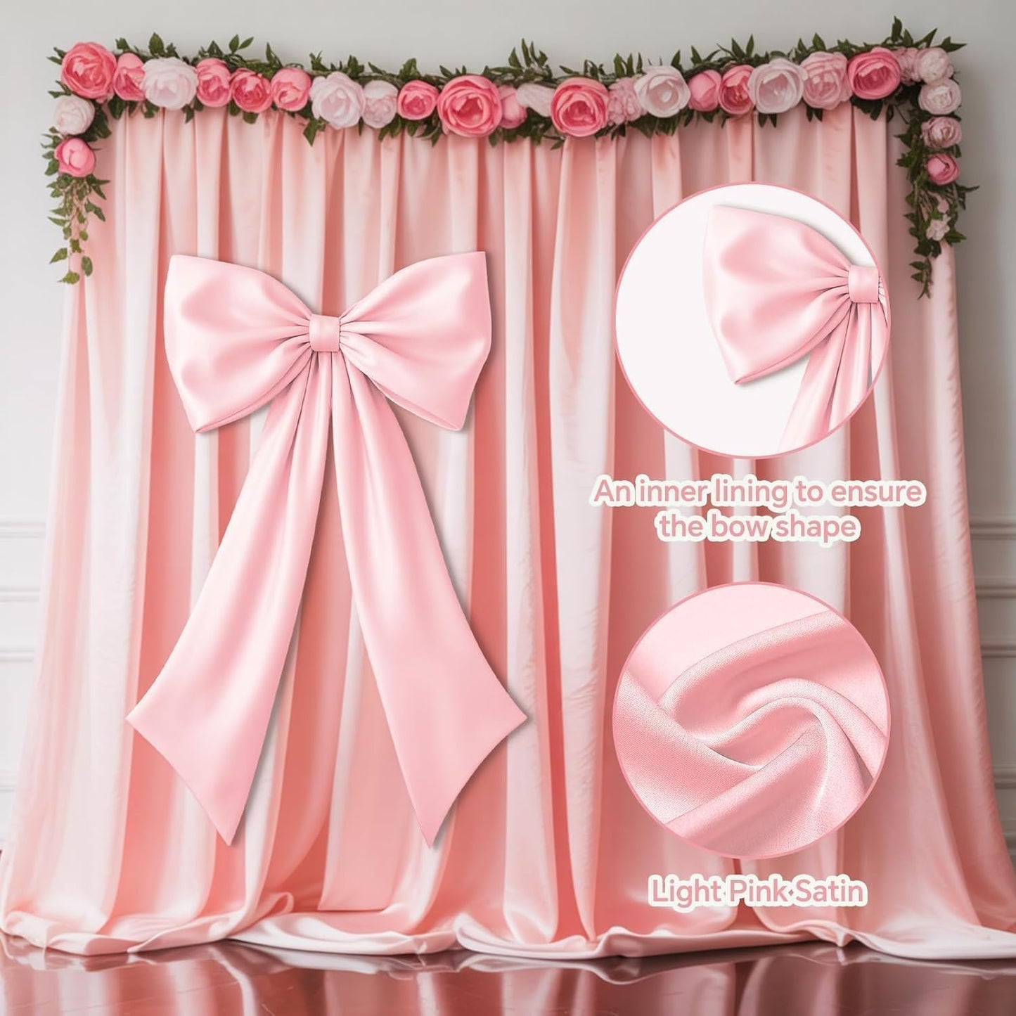 Skiennix Pink Bow Decor - 2 Pack Large & Small Coquette Wall Backdrop for Valentine's Day & Weddings