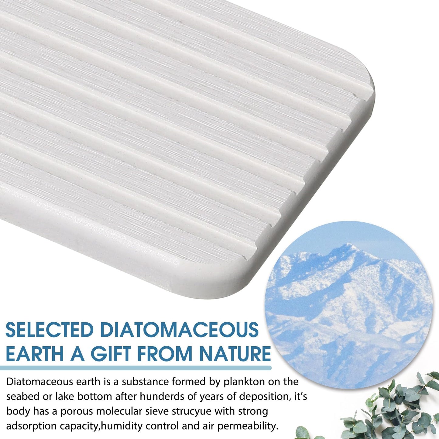 Photect 2Pcs Water Absorbent Diatomite Coasters 8.6x4'' Diatomaceous Earth Drying Ma, Grooved Design Water Absorbing Stone for Home Bathroom Decoration Home Warming Gift (White)
