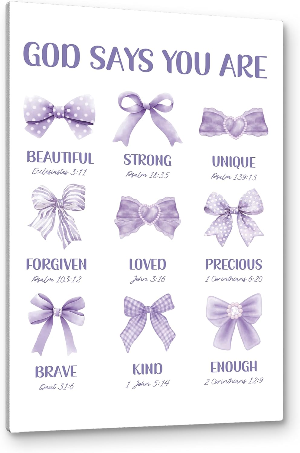PHAMTE Christian Wall Art - Purple Bow Canvas Decor 16x24 | Inspirational Bible Verse for Girly Room