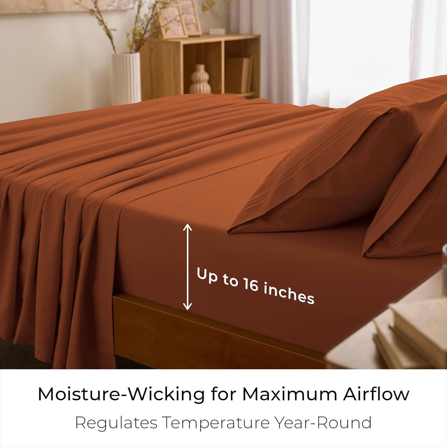 Mellanni King Sheets Set - 4 PC Hotel Luxury Bedding | Extra Soft, Cooling, Wrinkle & Fade Resistant (Terracotta)