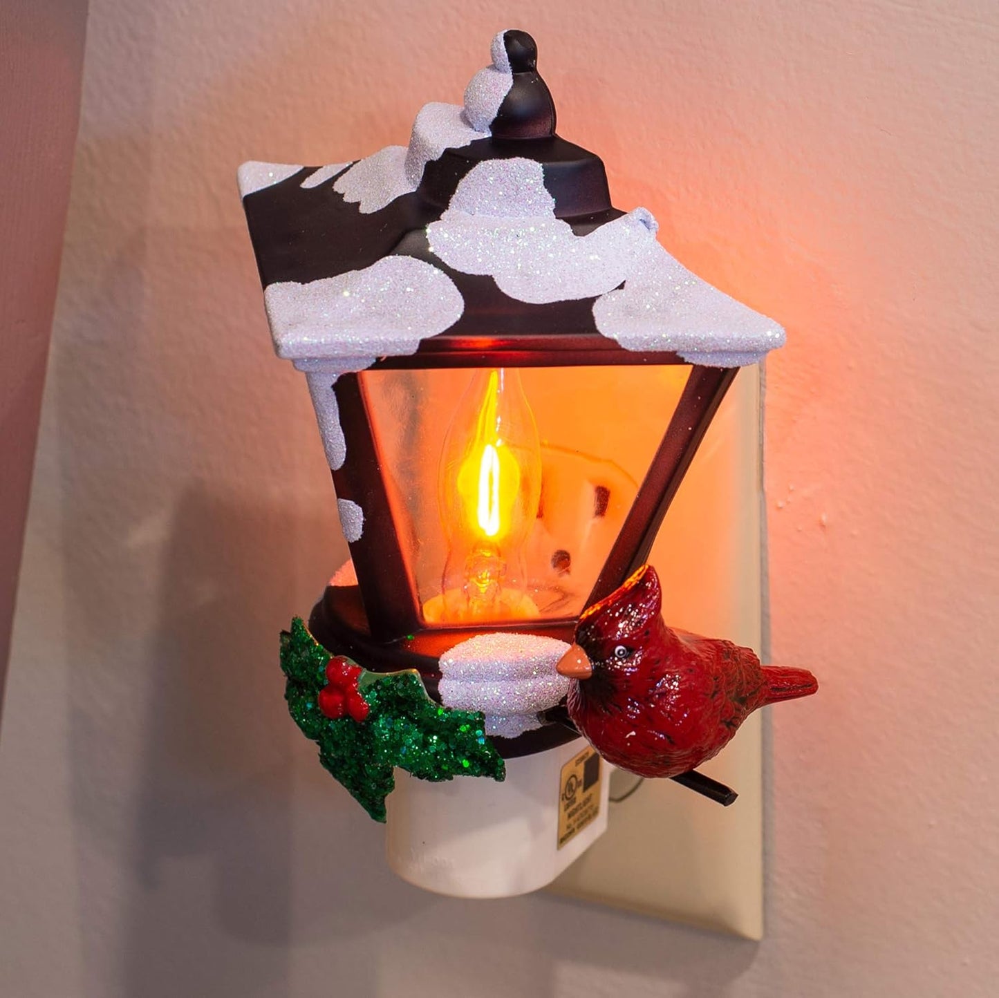 Flickering Cardinal C7 Bulb Night Light - 6 Inch Snow Capped Acrylic Lantern