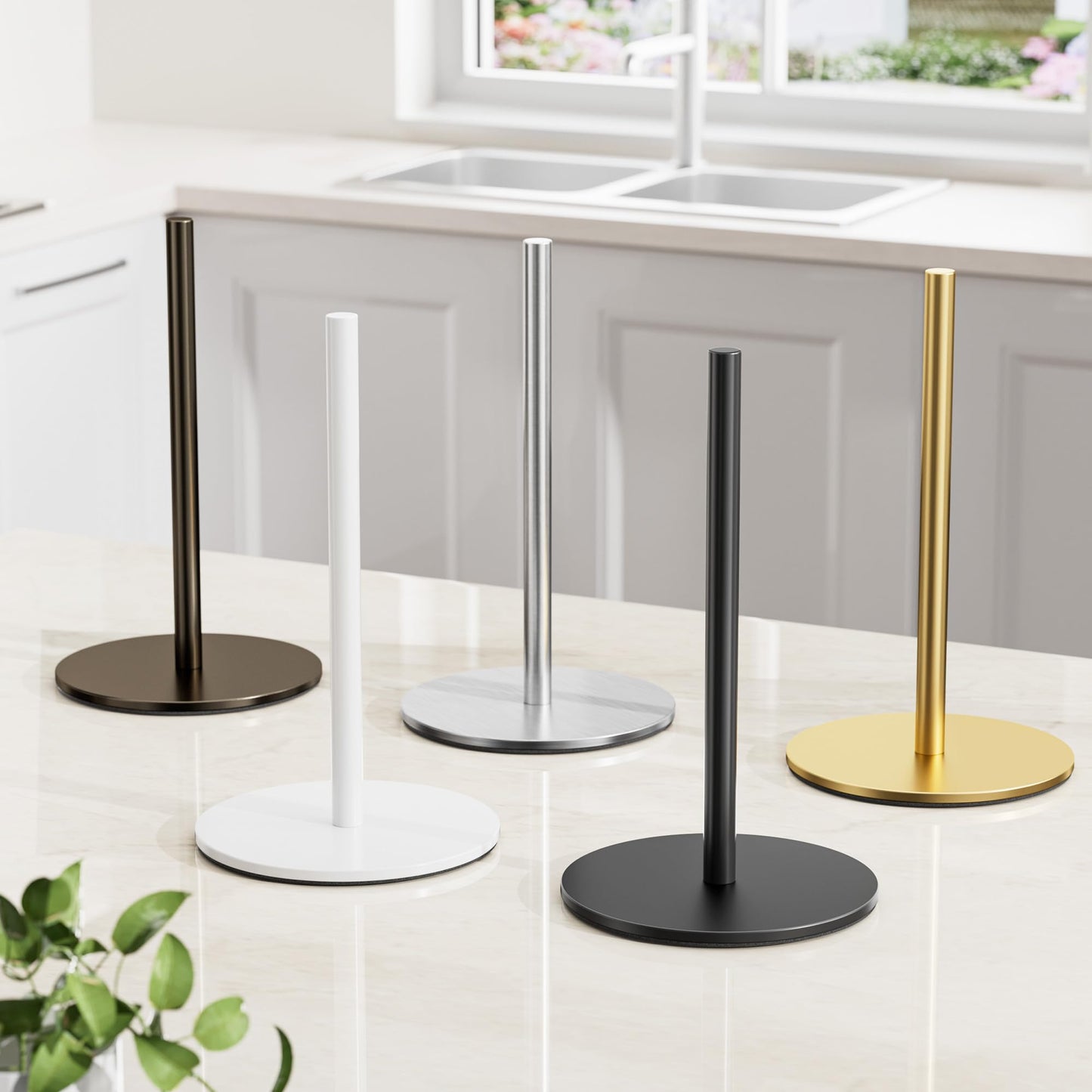Black Paper Towel Holder Free-Standing, Premium Stainless Steel Paper Rolls Organizer Countertop, Classic Fashion Kitchen Roll Dispenser