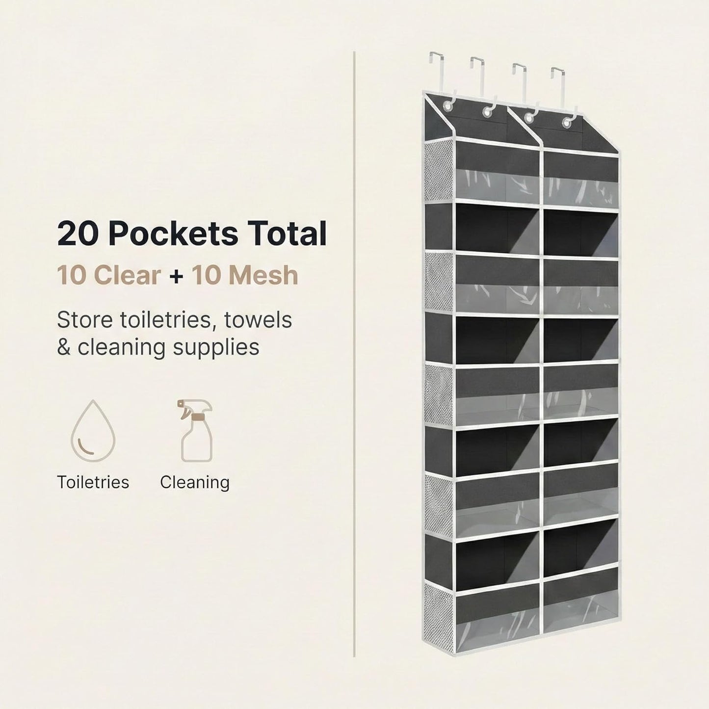 Skiennix 10-Pocket Over-The-Door Organizer - Heavy-Duty 600D Oxford Fabric with Upgraded Hooks | Ideal for Dorm, Closet, Bathroom Storage