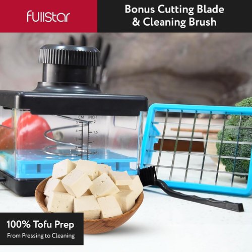 Fullstar 2-in-1 Tofu Press & Cutter - Dishwasher Safe, BPA-Free, Perfect for Firm & Silken Tofu (Blue)