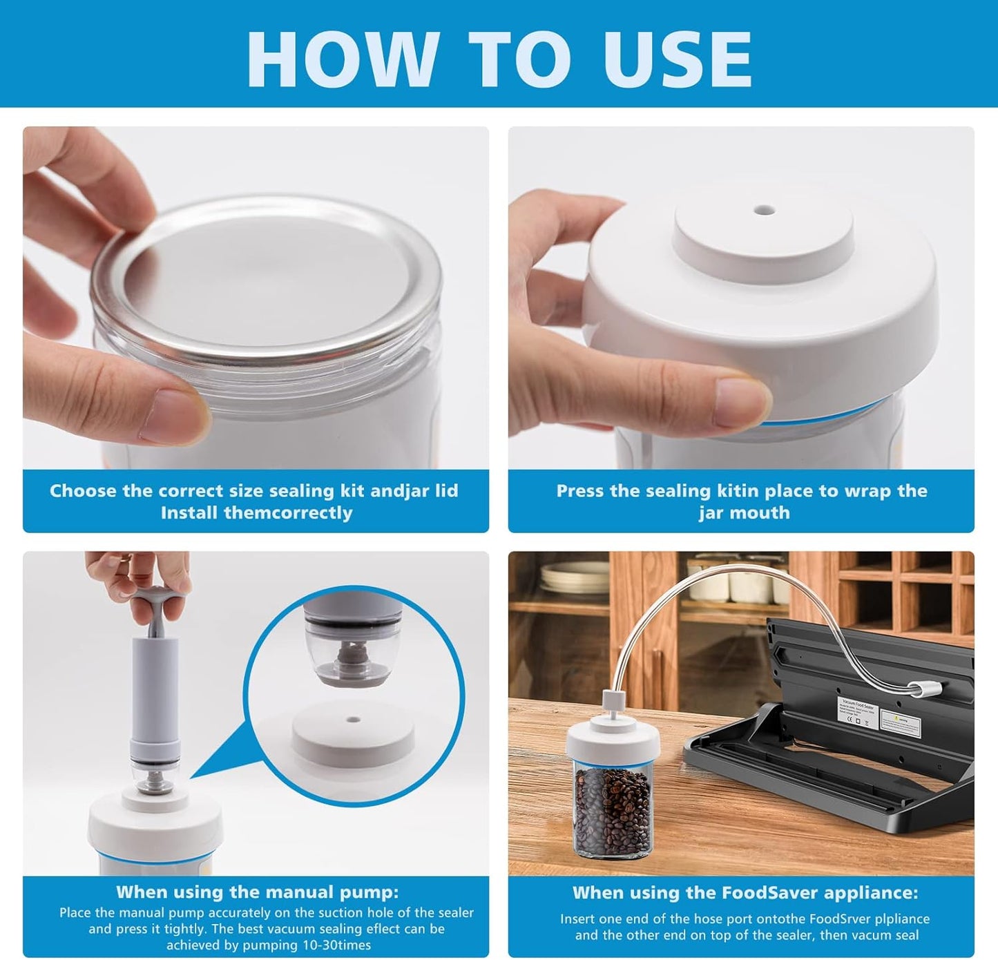 Mason Jar Vacuum Sealer - Portable Hand Pump for Regular & Wide Mouth Jars | FoodSaver Compatible