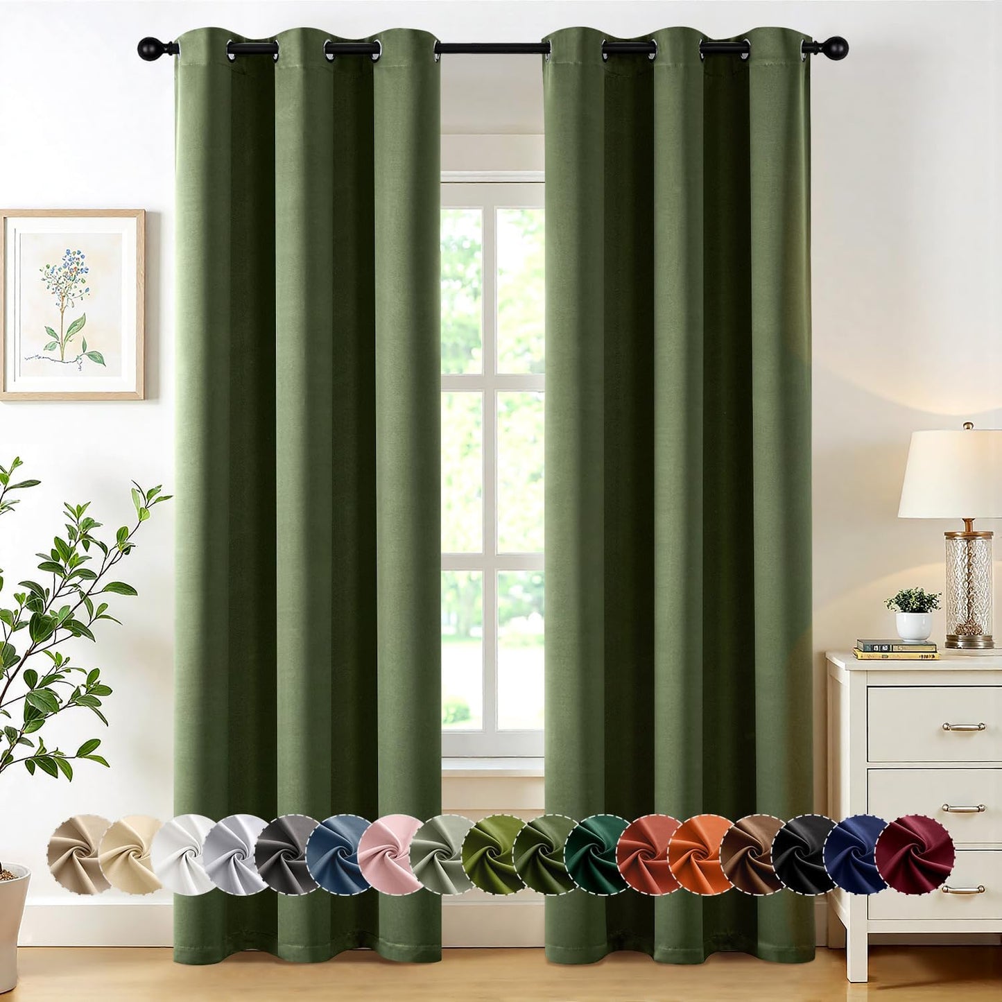 MIULEE Olive Green Blackout Curtains - Thermal Insulated Room Darkening Drapes | 84 Inches Long, 2 Panels