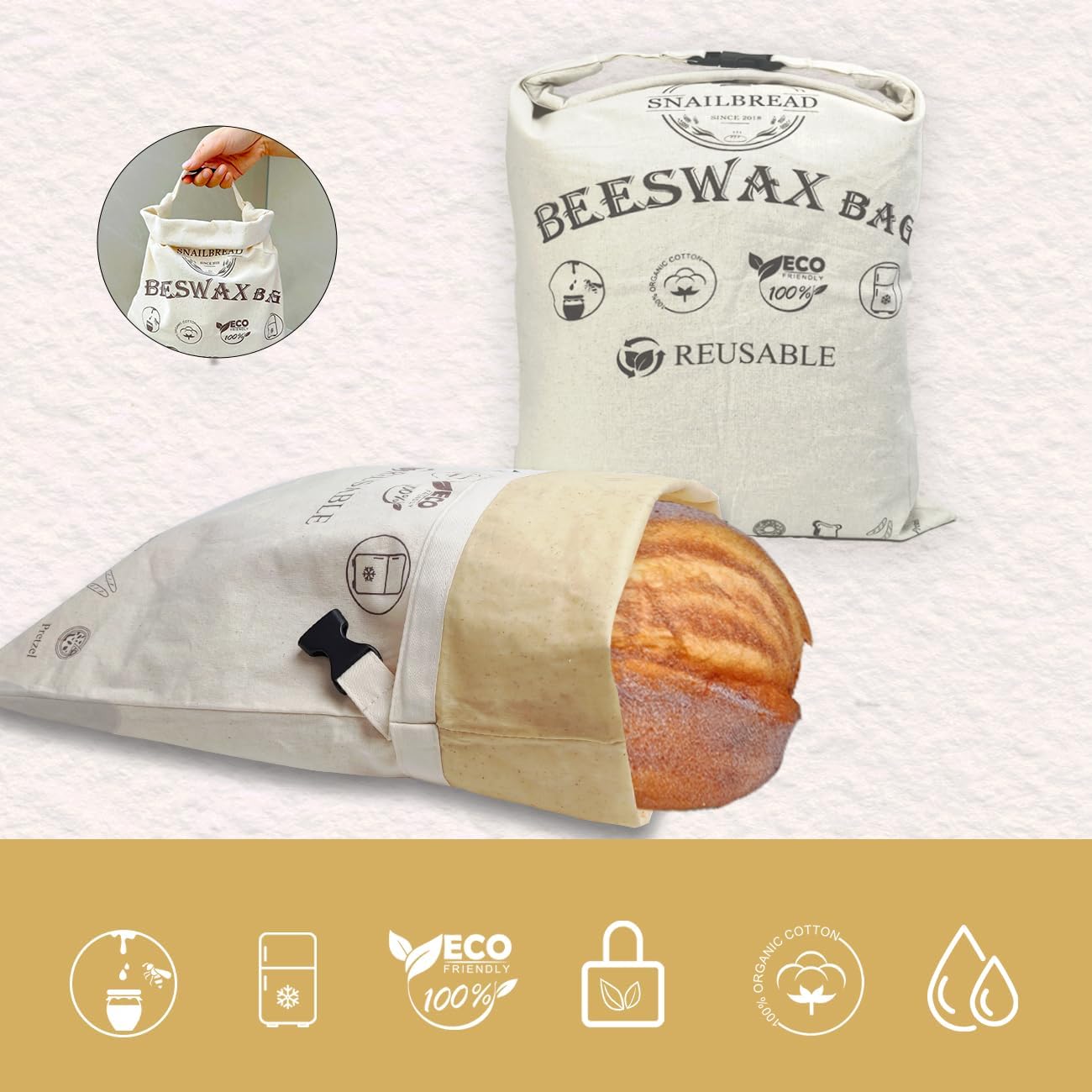 Skiennix Reusable Beeswax Bread Bags - XL Eco-Friendly Food Storage (13x17in, 2 Pack) | Moisture Lock for Fresh Homemade Bread